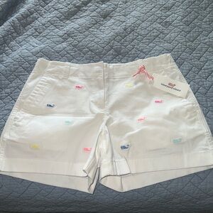 Vineyard Vines Girls Multi Whale Embroidered Everyday White Cap Short Sz 14